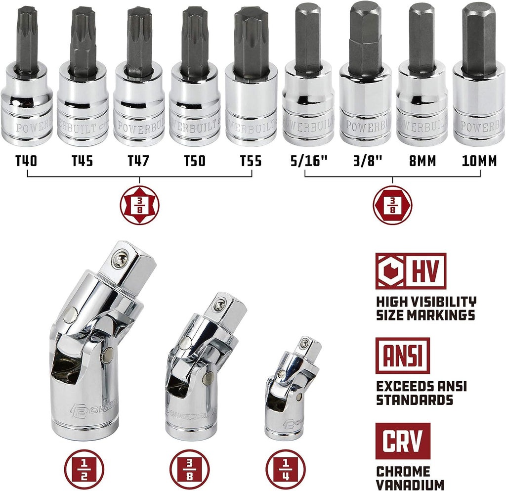Ultimate 200-Piece Mechanics Tool Set - Includes SAE & Metric Sockets, Powerbuilt XT 90 Tooth Ratchets, and Durable Case!