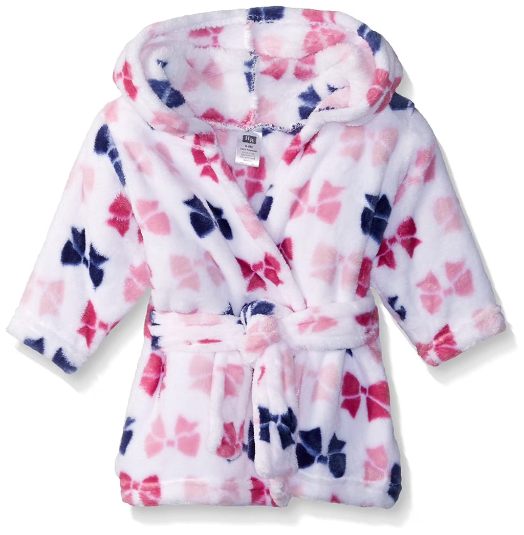 Hudson Baby Infant Girl Plush Animal Face Bathrobe, Bows, 0-9 Months