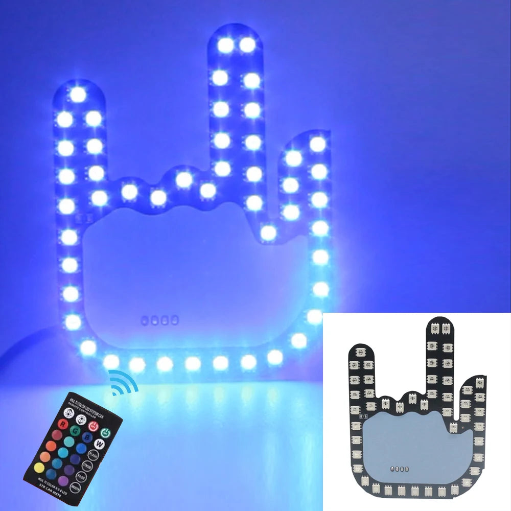 Colorful RGB LED Gesture Light for Vehicles - USB Hand Lamp with Middle Finger Design - Fun Car Accessories