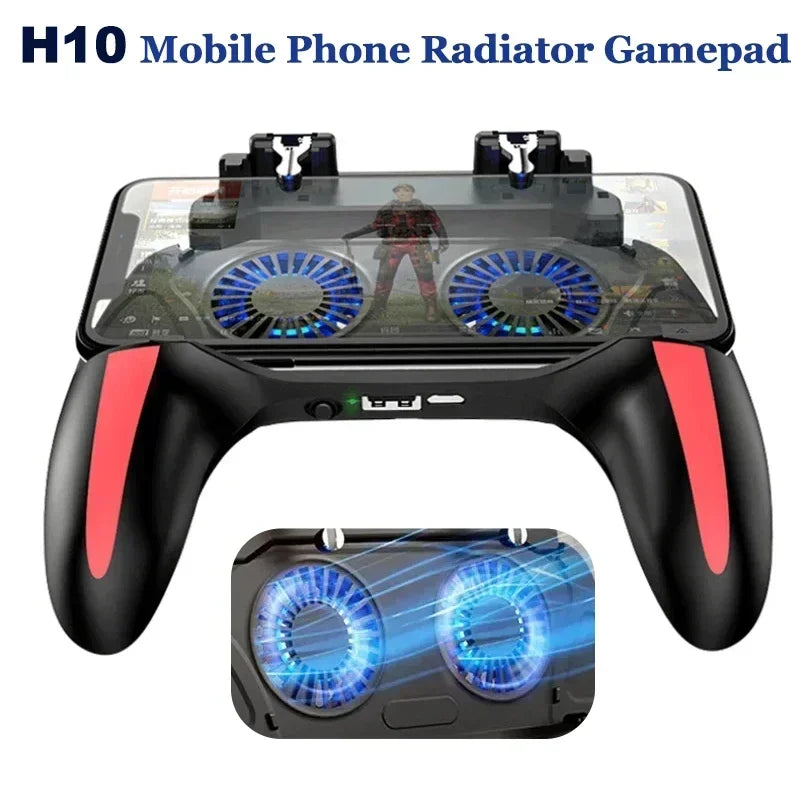 H10 Four-Finger Mobile Game Controller with Radiator for Aim Shooting - Joystick Accessory for iOS and Android Gaming