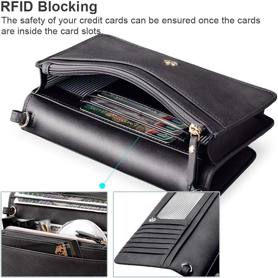 Nuoku Women Small Crossbody Bag Cellphone Purse Wallet with RFID Card Slots 2 Straps Wristlet