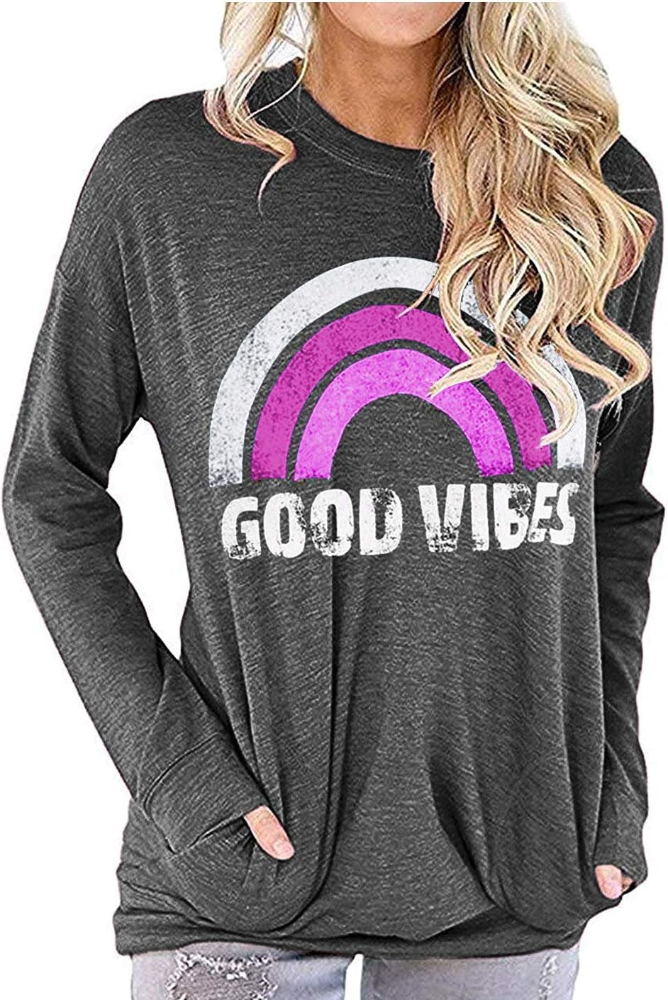 Hount Womens Casual Loose Fit Shirts Long Sleeve Comfy T-Shirts Pullover Sweatshirts with Pockets
