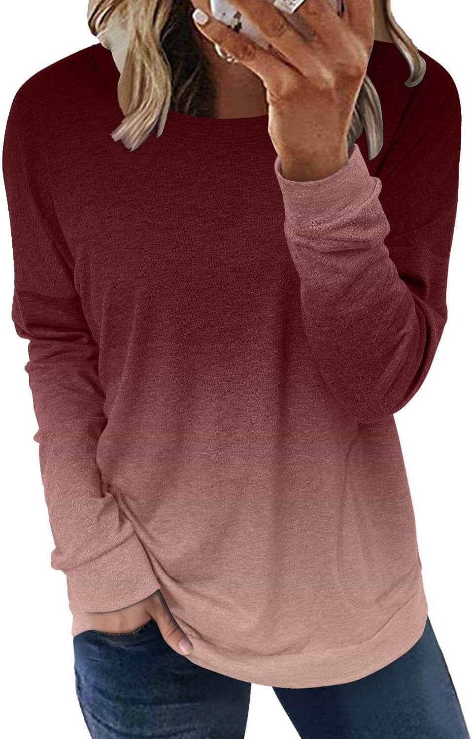 ONLYSHE Womens Crewneck Sweatshirt Casual Loose Fitting Tops Long Sleeve T Shirt