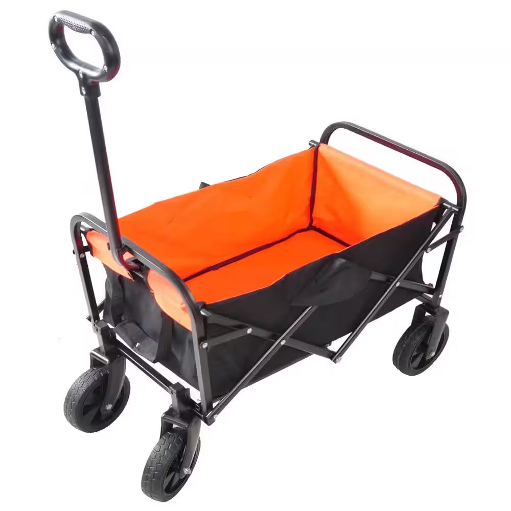 1.7 Cu. Ft. Folding Steel Garden Cart Collapsible Wagon with 360-Degree Wheels, Yellow
