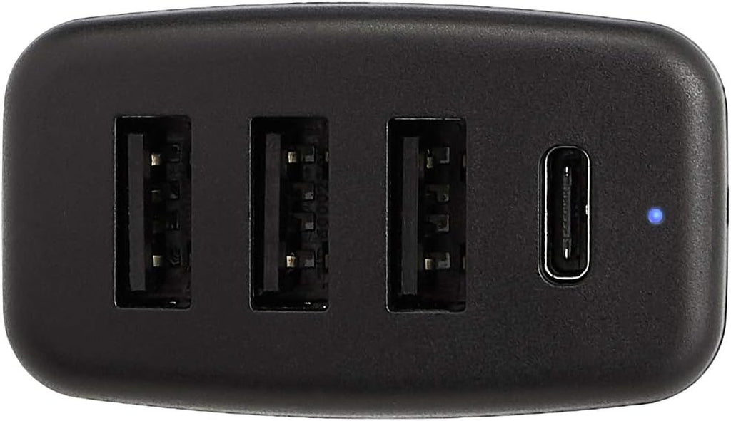 Amazon Basics 54W 4-Port USB Car Charger, with 1 USB-C (18W) Port with Power Delivery and 3 USB-A (12W) Ports - Black