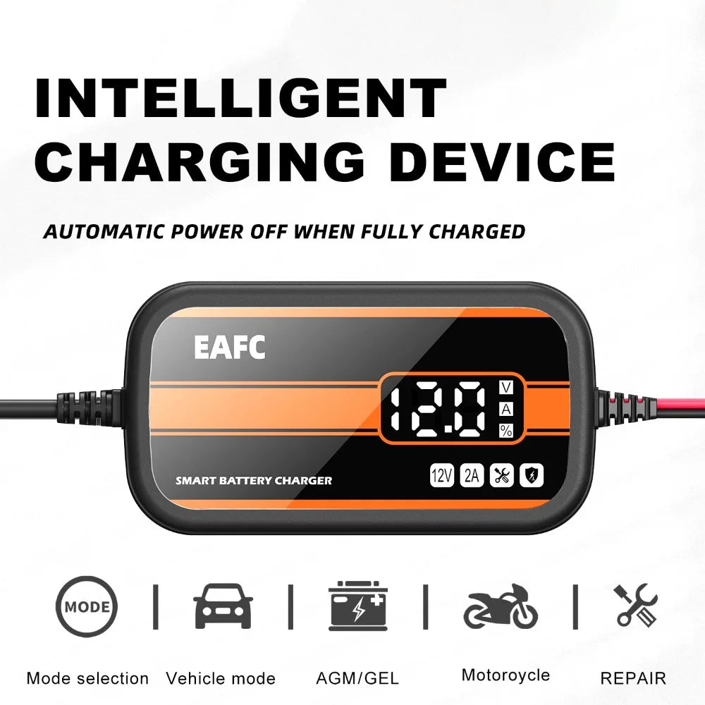 Newest 12V Car Battery Charger 2Ah-20Ah Intelligent Digital Display Lead Acid Battery Repair Charger for Car SUV Motorcycle