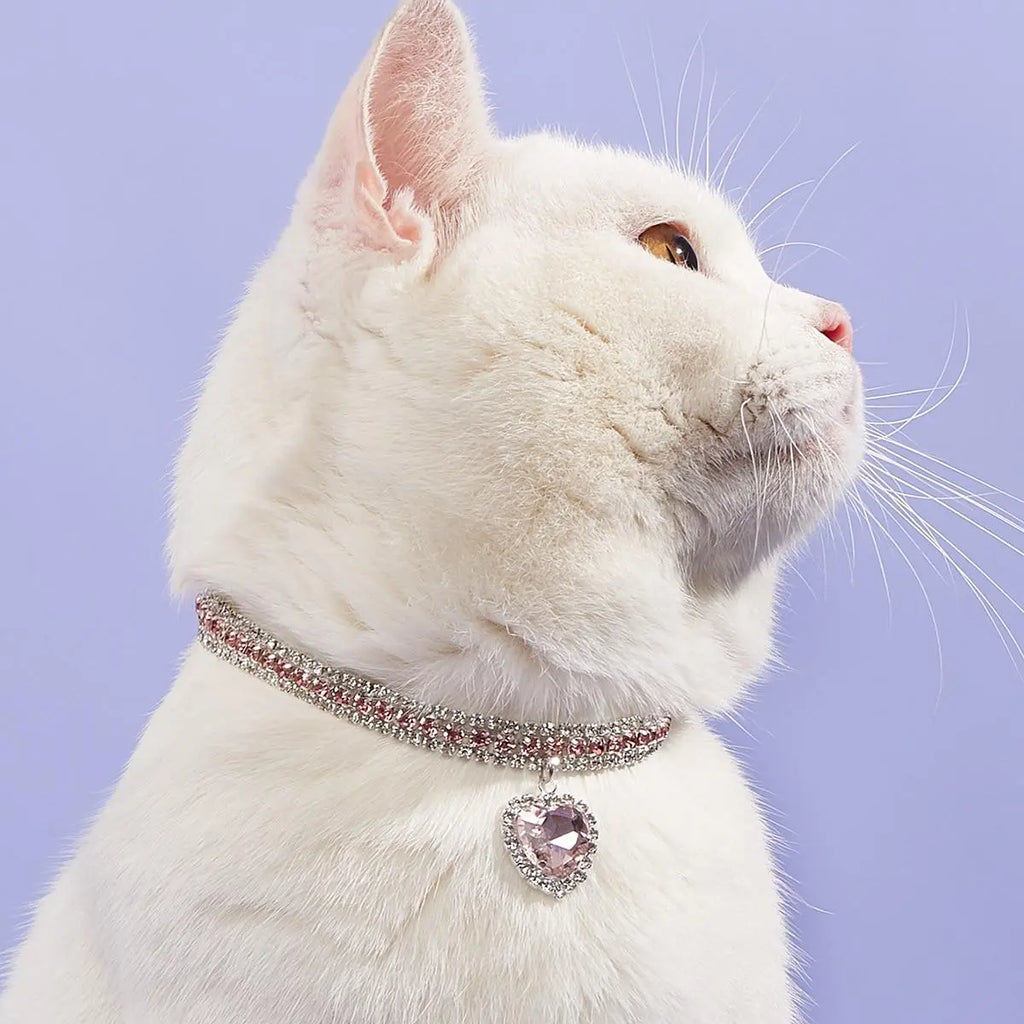 Heart-Shaped Artificial Diamond Pet Collar - Elegant Accessory for Cats and Dogs