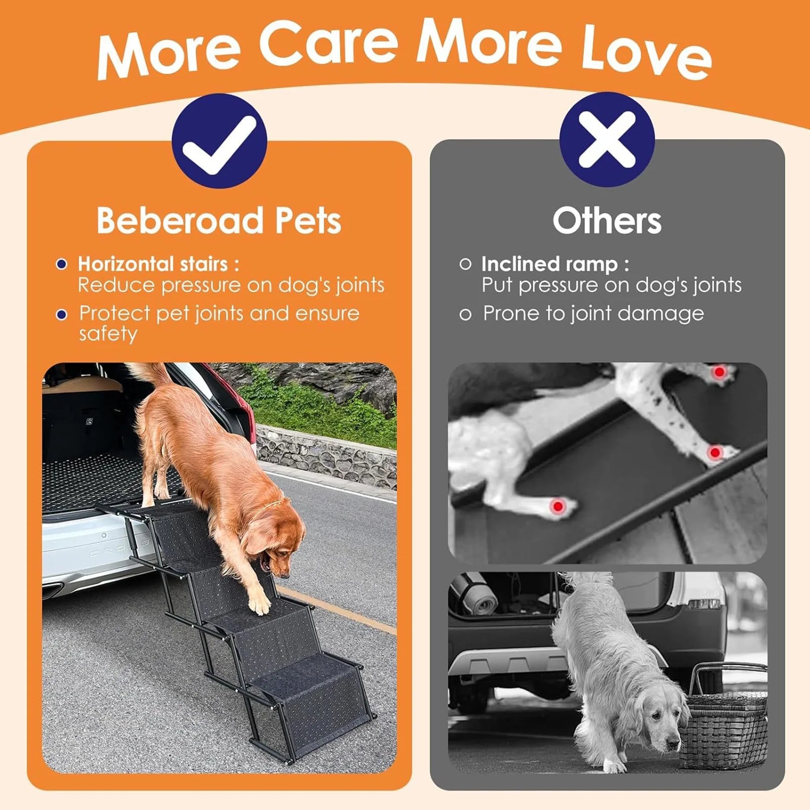 Dog Stairs for Car, Foldable Dog Ramps for Large Dogs with Non Slip Surface, Portable Dog Steps for Cars and SUV, Truck, Support up to 150 Lbs (4 Steps)