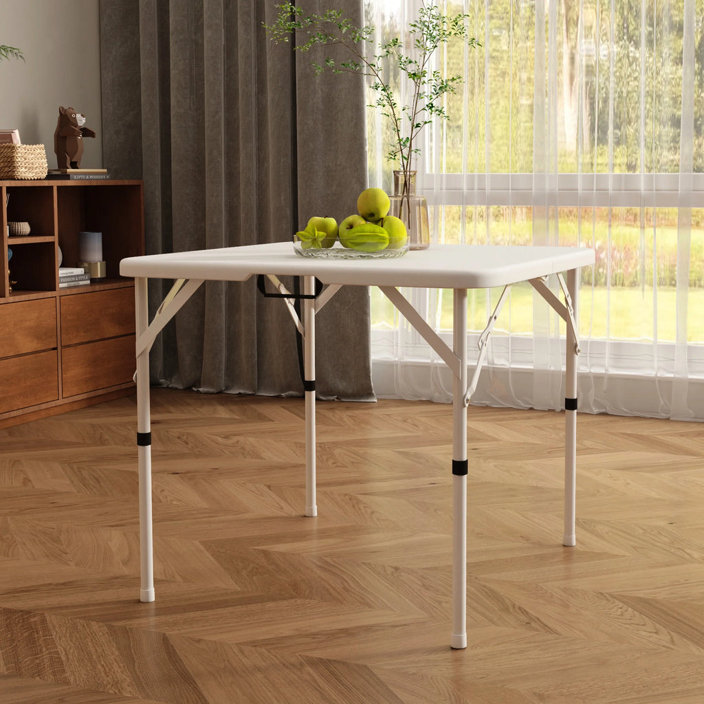 34" Square Folding Table,Fold-In-Half Plastic Card Table,Picnic Party Event Dining Camp Table for Indoor Outdoor,White