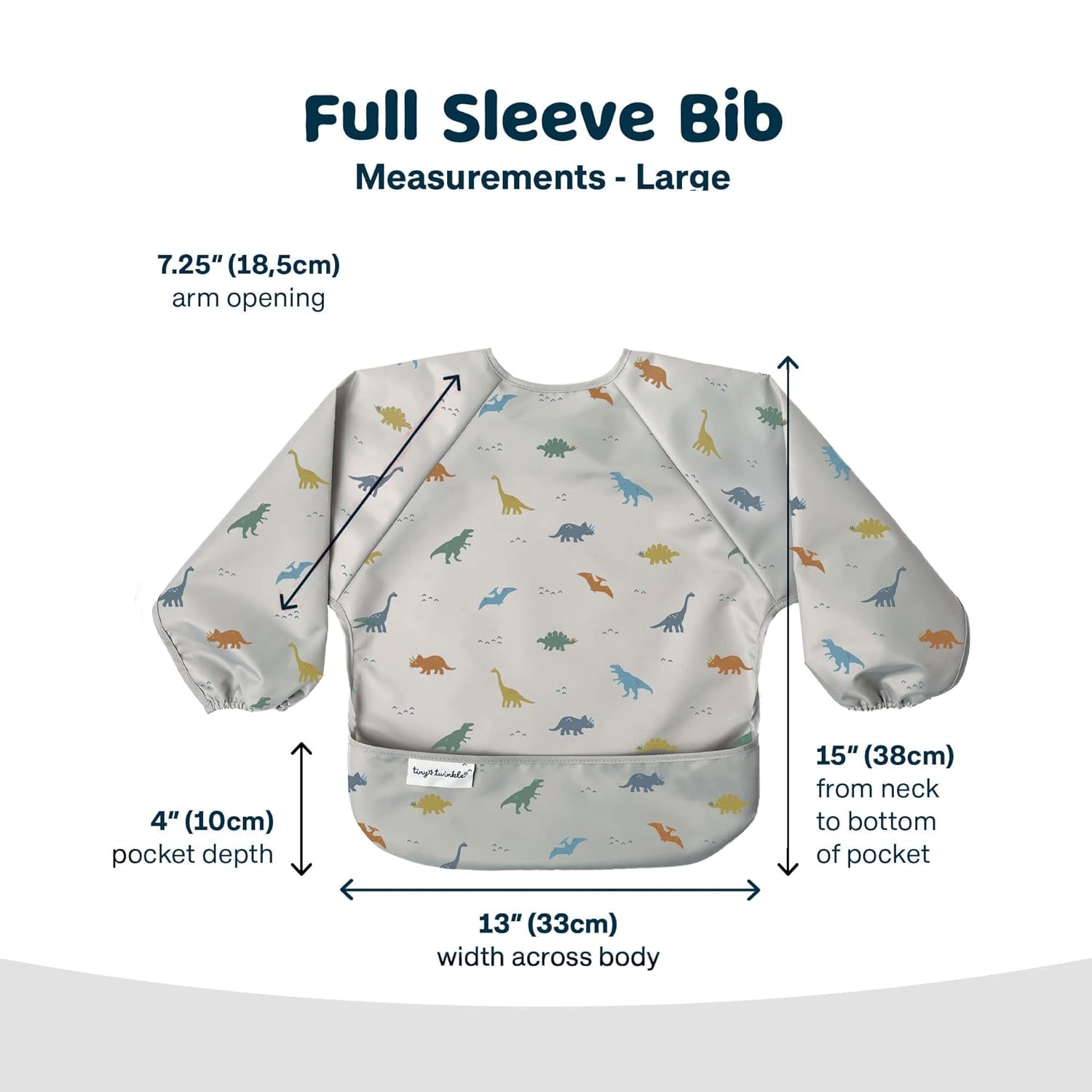 Tiny Twinkle Long Sleeve Bib for Babies & Toddlers | Waterproof Smock Bib for Eating | Machine Washable & Mess-Proof Feeding Essentials | Newborn Shower Gift (Dinosaur, 2-4Y)