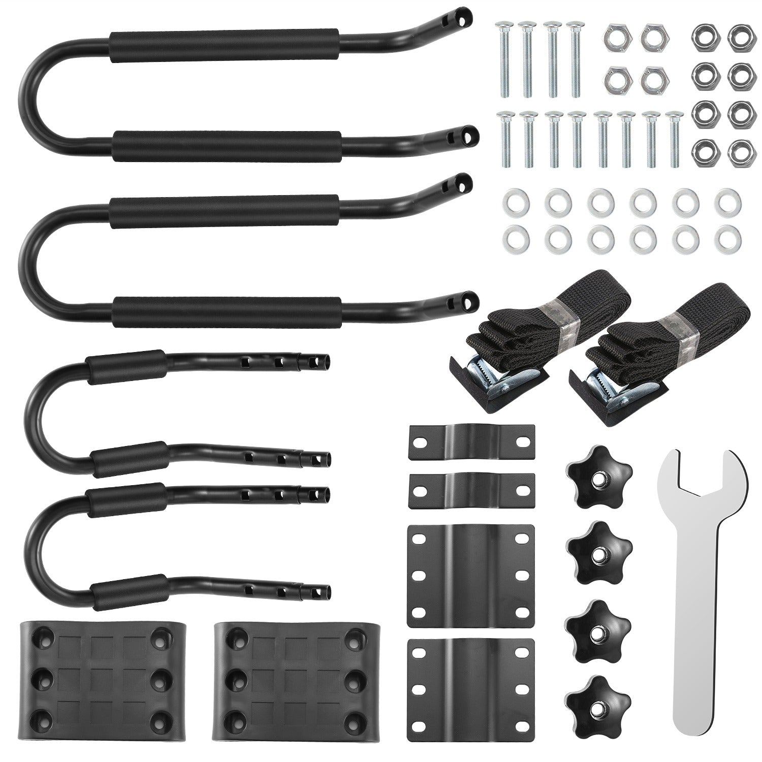 1 Pair Universal J-Bar Kayak Carrier 220LBS Load Heavy Duty Canoe Car Top Mount Carrier Roof Rack with 2Pcs Tie down Straps