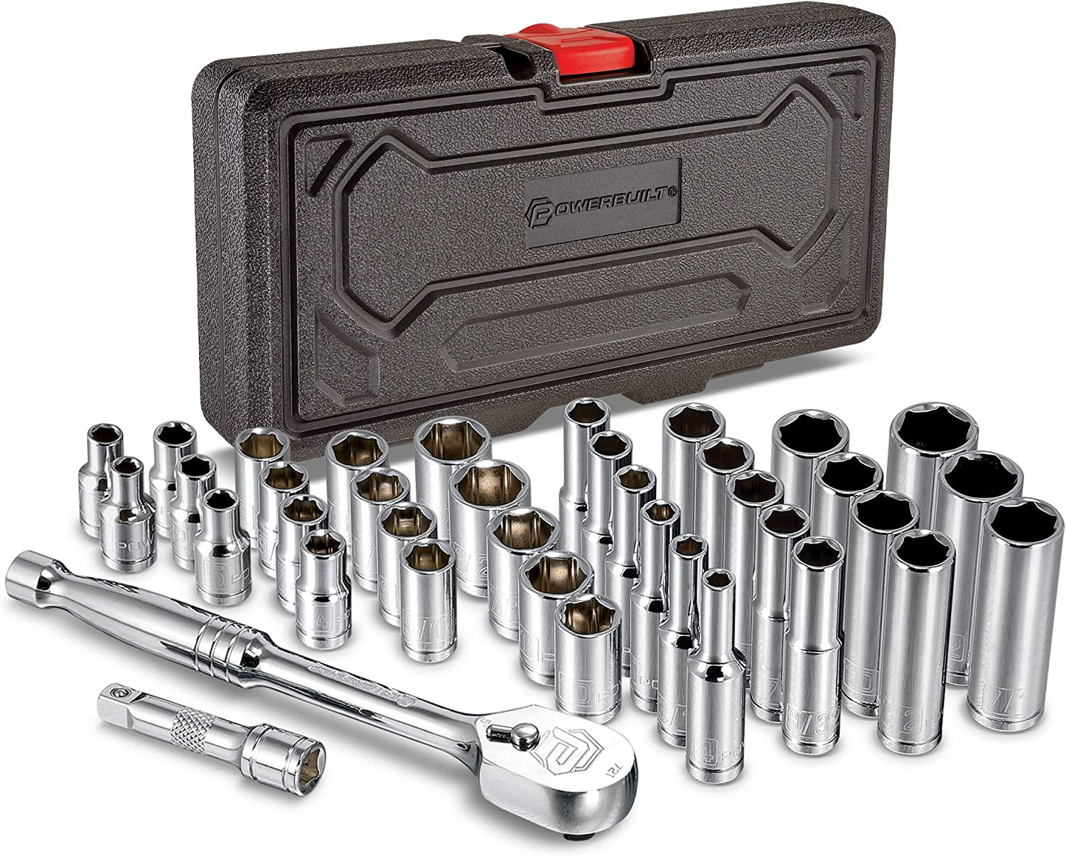 Ultimate 200-Piece Mechanics Tool Set - Includes SAE & Metric Sockets, Powerbuilt XT 90 Tooth Ratchets, and Durable Case!