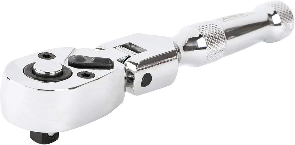 ARES 42043 Flex Head Stubby Ratchet - 1/4-Inch Drive 72-Tooth Precision Tool with Quick Release & Reversible Design - Durable Chrome Vanadium Steel with Mirror Polish Finish