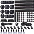 Cord Management Organizer Kit 4 Cable Sleeve Split 41 Self Adhesive Clips Holder 10-Piece 2 Roll Self-Tie 100 Ties Black