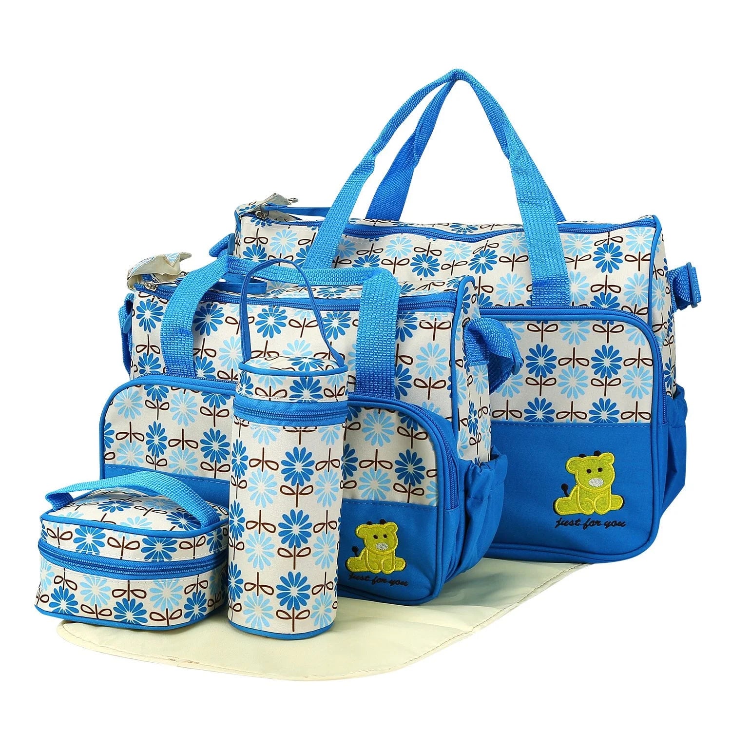 Baby Diaper Bag 5 Pcs Toddler Diaper Bag Tote Multifunction Portable Baby Bag for Boys and Girls Pink