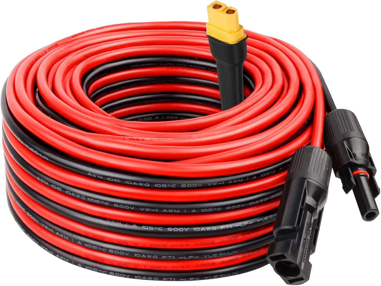 MOOKEERF Solar to XT60 Extension Cable 10AWG 25FT Solar Connector to XT60 Adapter Cable for Solar Panel to Portable Power Station Solar Generator Battery Pack