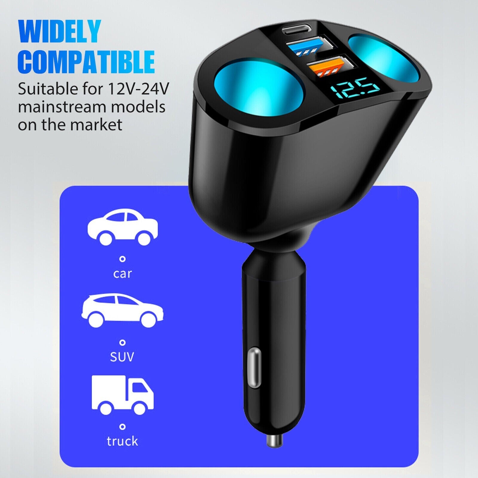Dual USB Car Cigarette Lighter Socket Splitter Power Adapter with LED Indicator