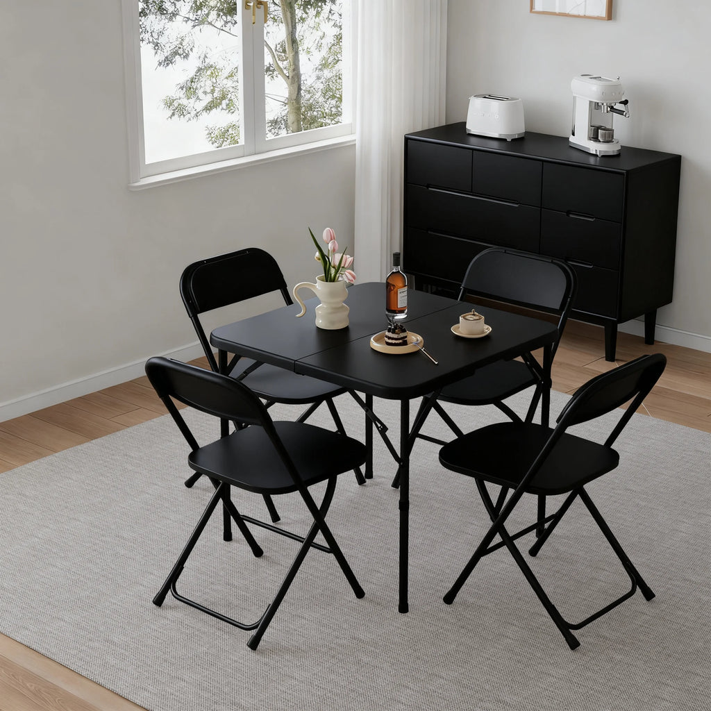 34" Square Folding Table,Fold-In-Half Plastic Card Table,Picnic Party Event Dining Camp Table for Indoor Outdoor,Black