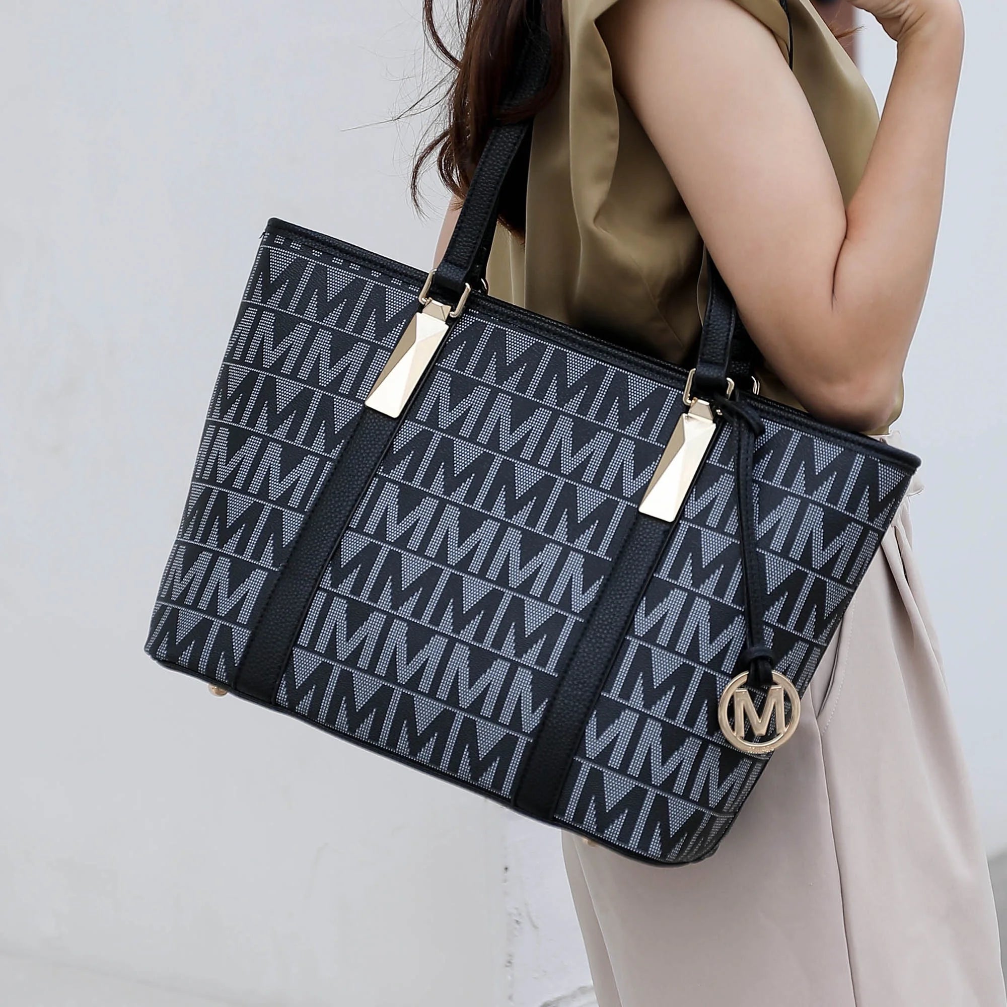 MKF Collection by Mia K. Marimar Women'S Tote Bag with Pouch and Wristlet, Signature 4 Piece Set - Navy Blue
