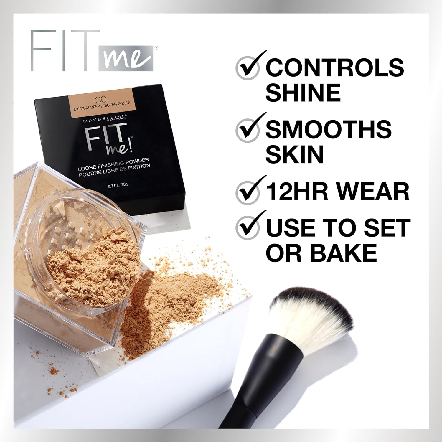 Maybelline Fit Me Loose Setting Powder - Lightweight Face Makeup & Finishing Powder in Light Medium - Flawless Finish, 1 Count