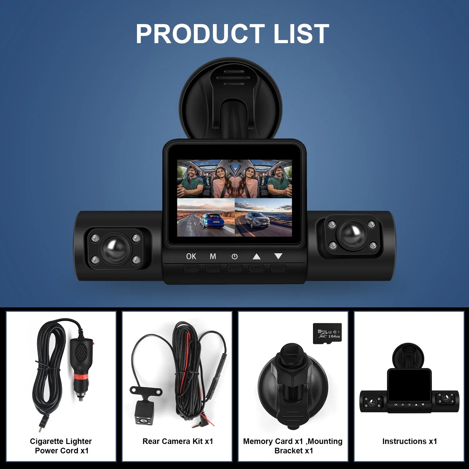 AILKIN 4 Channel Dash Cam Front and Rear,Left,Right,Full HD 1080P Dash Cam Front and Rear inside Loop Recording Dash Camera for Cars with Night Vision,Free 64GB Card