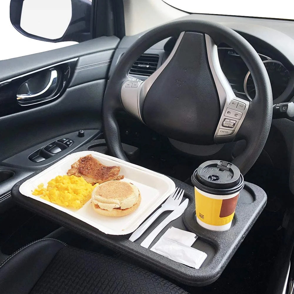 MINI-FACTORY Food Tray for Car Steering Wheel Eating Tray Desk Table for Food Drink Notebook Laptop - Black