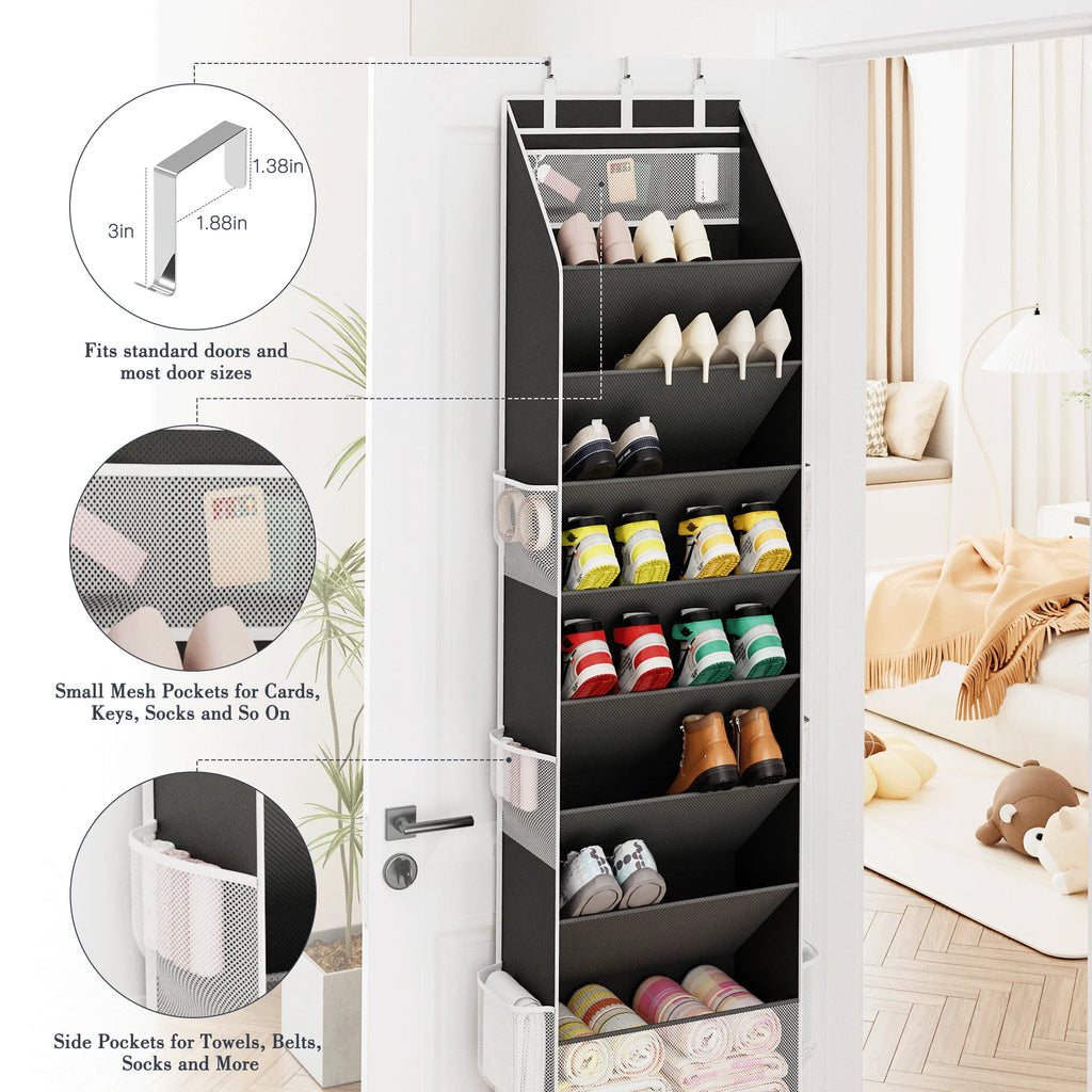 Criusia over the Door Shoe Organizer, Hanging Shoe Storage with Deep Pockets ,Ideal for Sneakers, Heels, Boots, Fits 16-24 Pairs of Shoes, Black