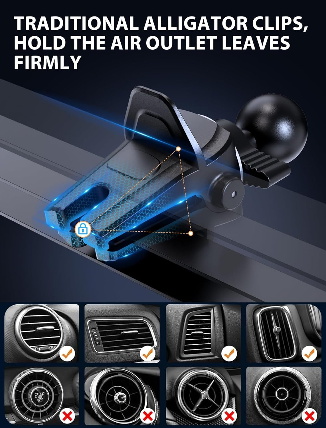Wireless Car Charger, MOKPR 15W Fast Charging Auto-Clamping Car Charger Phone Mount Air Vent Cell Phone Holder Compatible Iphone 16/15/14/13/13 Pro/12 Pro/12/11, Samsung Galaxy S23/S22/S21/S20, Etc
