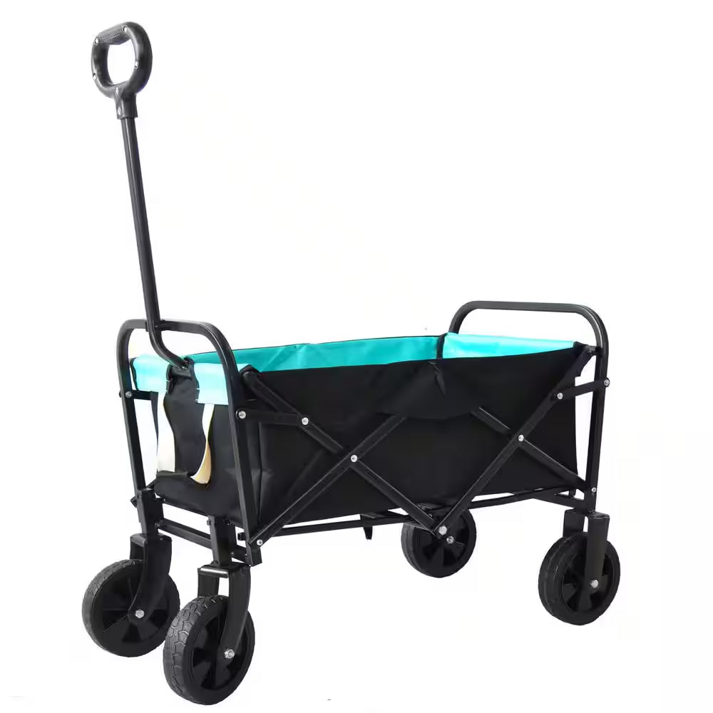 1.35 Cu.Ft. Black and Blue Fabric Steel Frame Folding Wagon Garden Cart for Shopping Beach