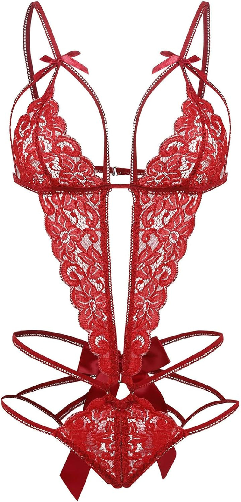 Donnalla Women'S Deep V Lace Teddy One Piece Lingerie Cutout Strappy Lingerie
