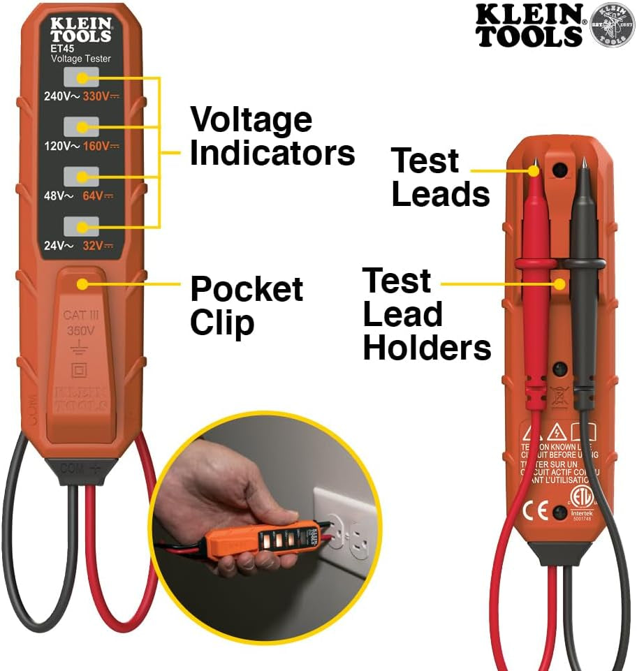 Klein Tools NCVT3PKIT Dual-Range Non-Contact Voltage Tester & Flashlight - Essential AC/DC Electrical Test Kit