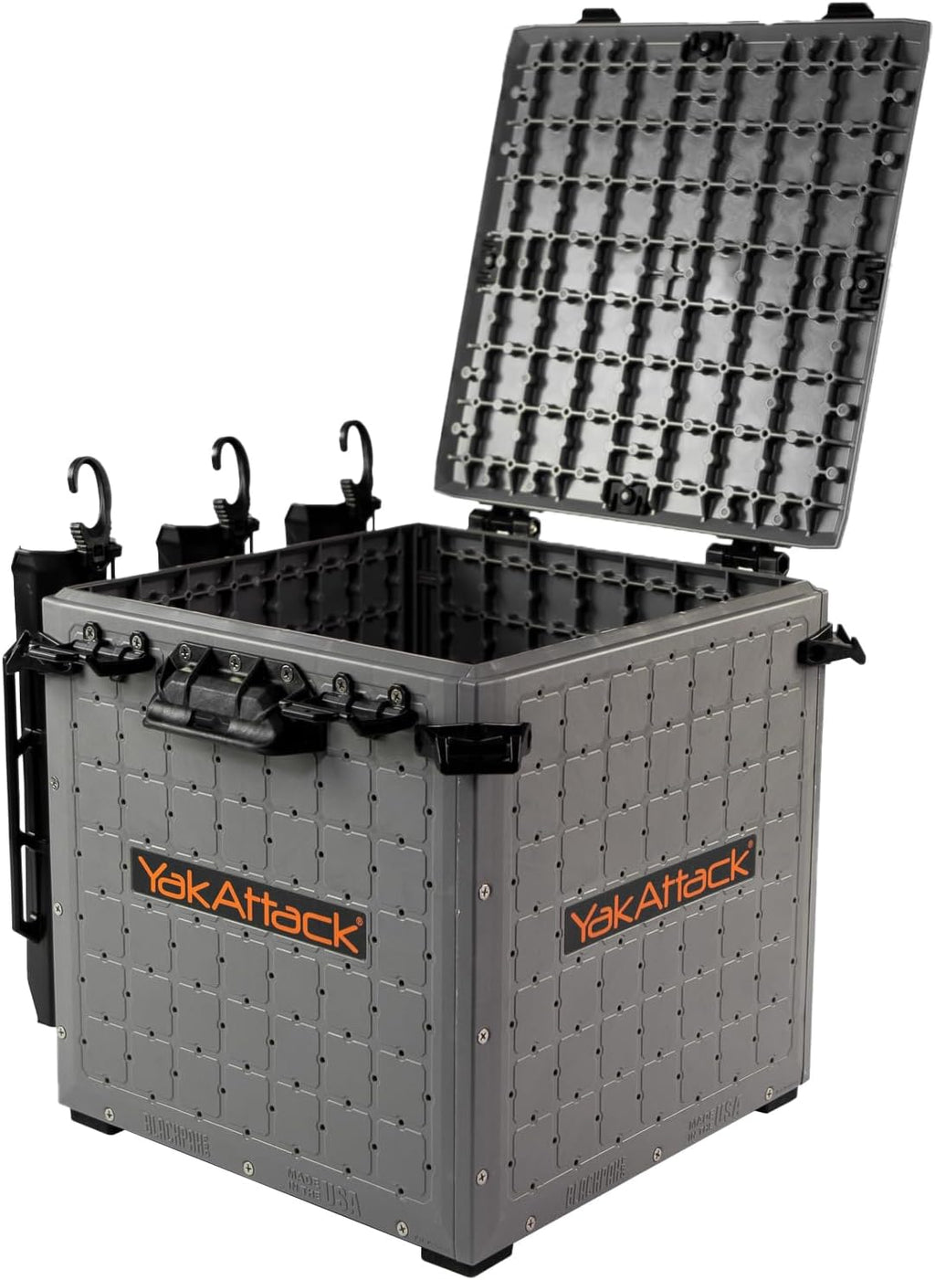 Yakattack Blackpak Pro Fishing Crate - 13" x 13" with 3 Rod Holders, Battleship Grey | Ultimate Kayak Gear Organizer & Tackle Storage Solution, Lightweight & Durable