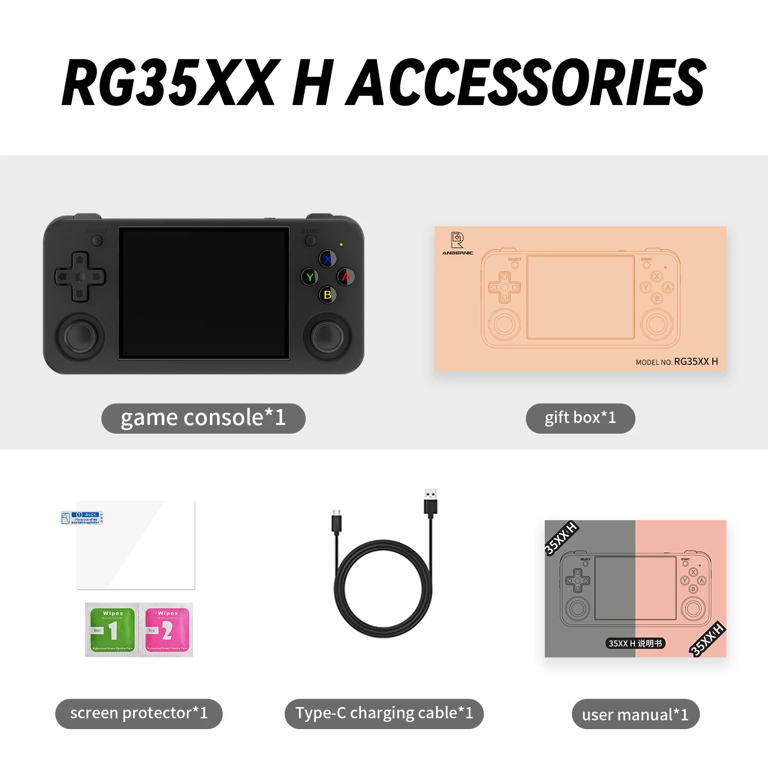 ANBERNIC RG35XX H Handheld Game Console Linux 3.5 Inch IPS Screen H700 Retro Video Games Player 3300Mah 64G 5528 Classic Games