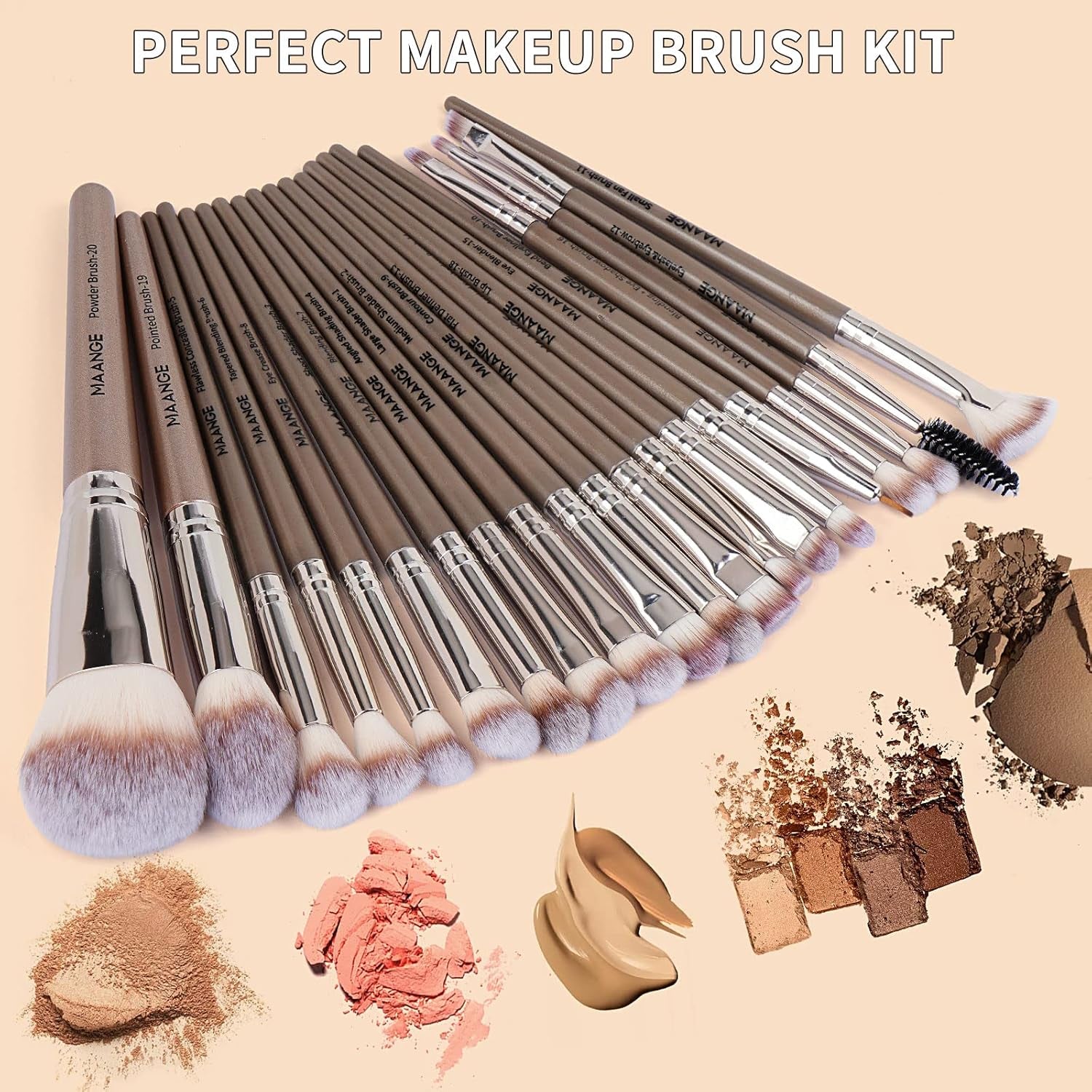 20-Piece Professional Makeup Brush Set - Foundation, Eyeshadow, Blush, and Kabuki Brushes with Gift Box for Flawless Application