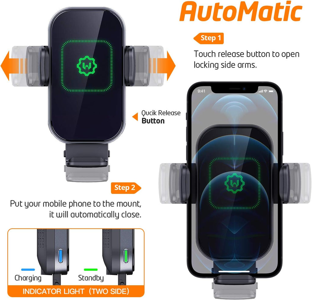 Wireless Car Charger, (New Version Automatic Arms) Auto-Clamping Fast Wireless Car Charger, Phone Holder for Car, 15W Qi Fast Chargingcompatible with Iphone 13 12 Mini 11 Pro Max,Samsung S21