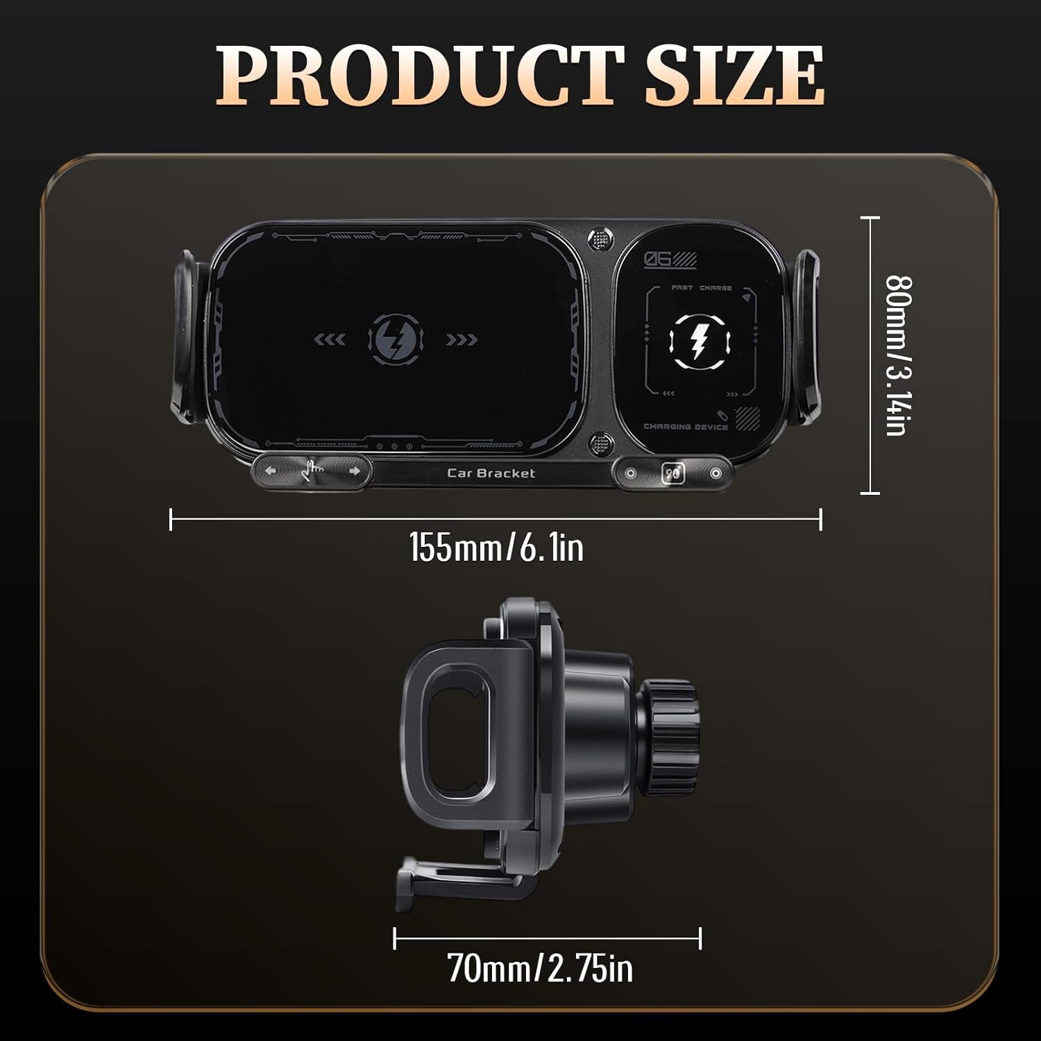 Wireless Charging Rotating Car Mount, 15W Fast Charger with Auto Clamping, One-Click 90° Rotation, 360° Rotation, Anti-Shake Technology, Foldable Phone Fit