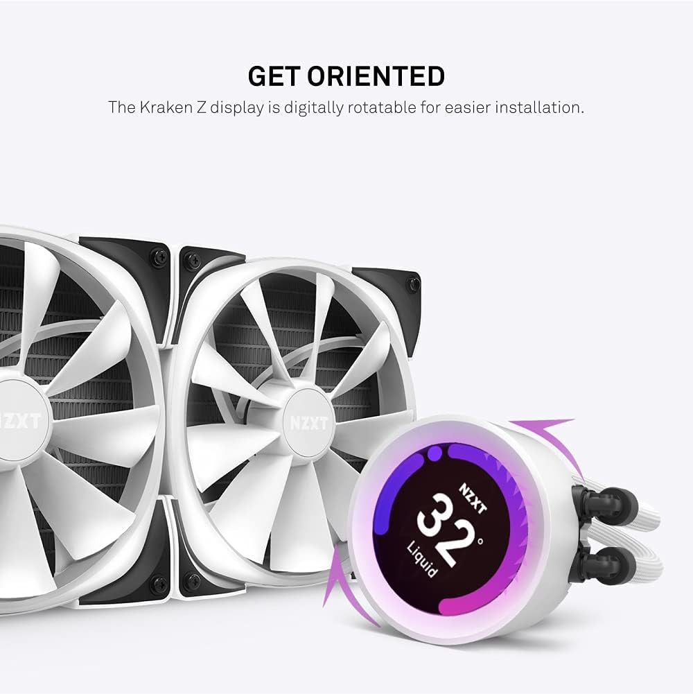 NZXT Kraken Z53 RGB 240Mm - RL-KRZ53-R1 - AIO RGB CPU Liquid Cooler - Customizable LCD Display - Improved Pump - Powered by CAM V4 - RGB Connector - AER RGB 2 120Mm Radiator Fans (2 Included)