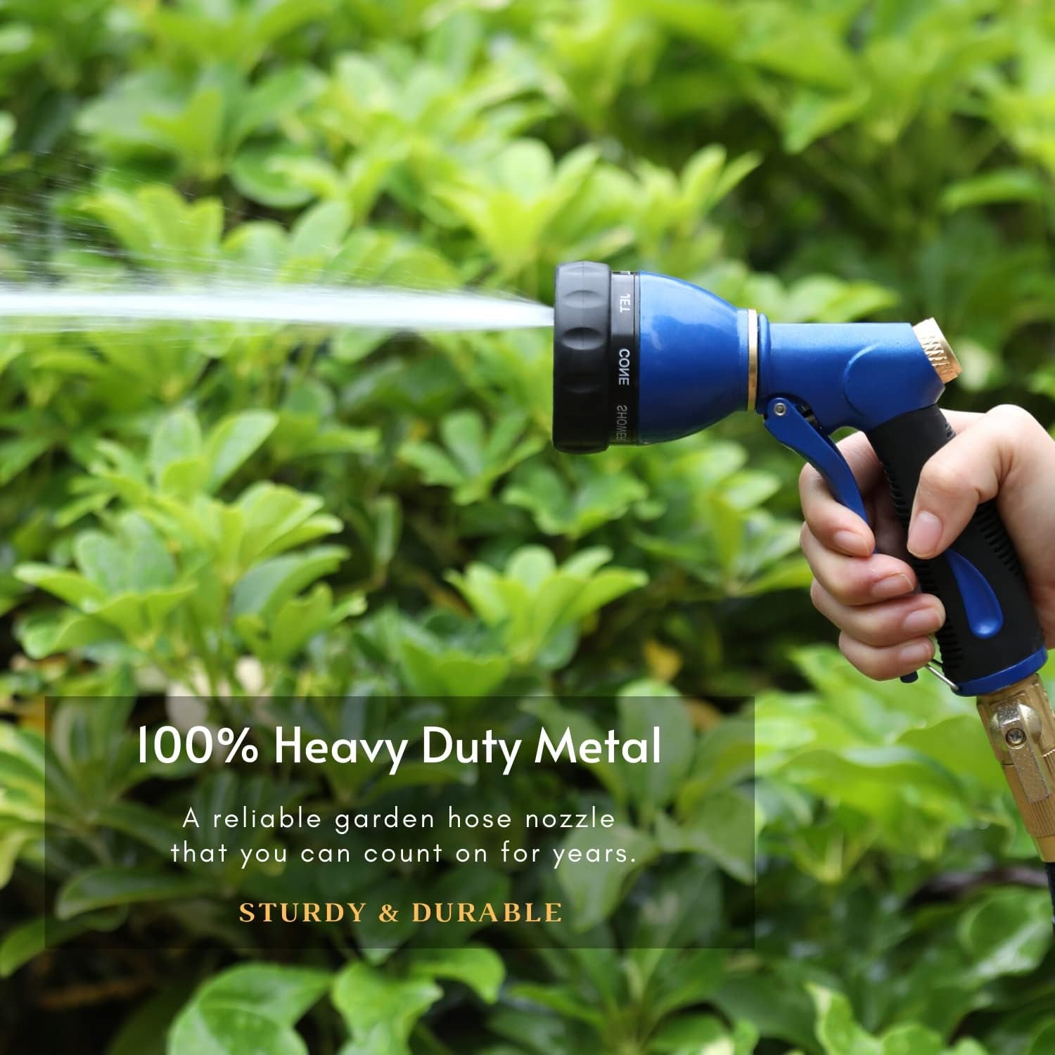 HOSUN Heavy Duty Metal Garden Hose Sprayer Nozzle - 8 Versatile Spray Patterns for Efficient Watering, Car Washing & Pet Care - Durable & High Pressure Design in Blue