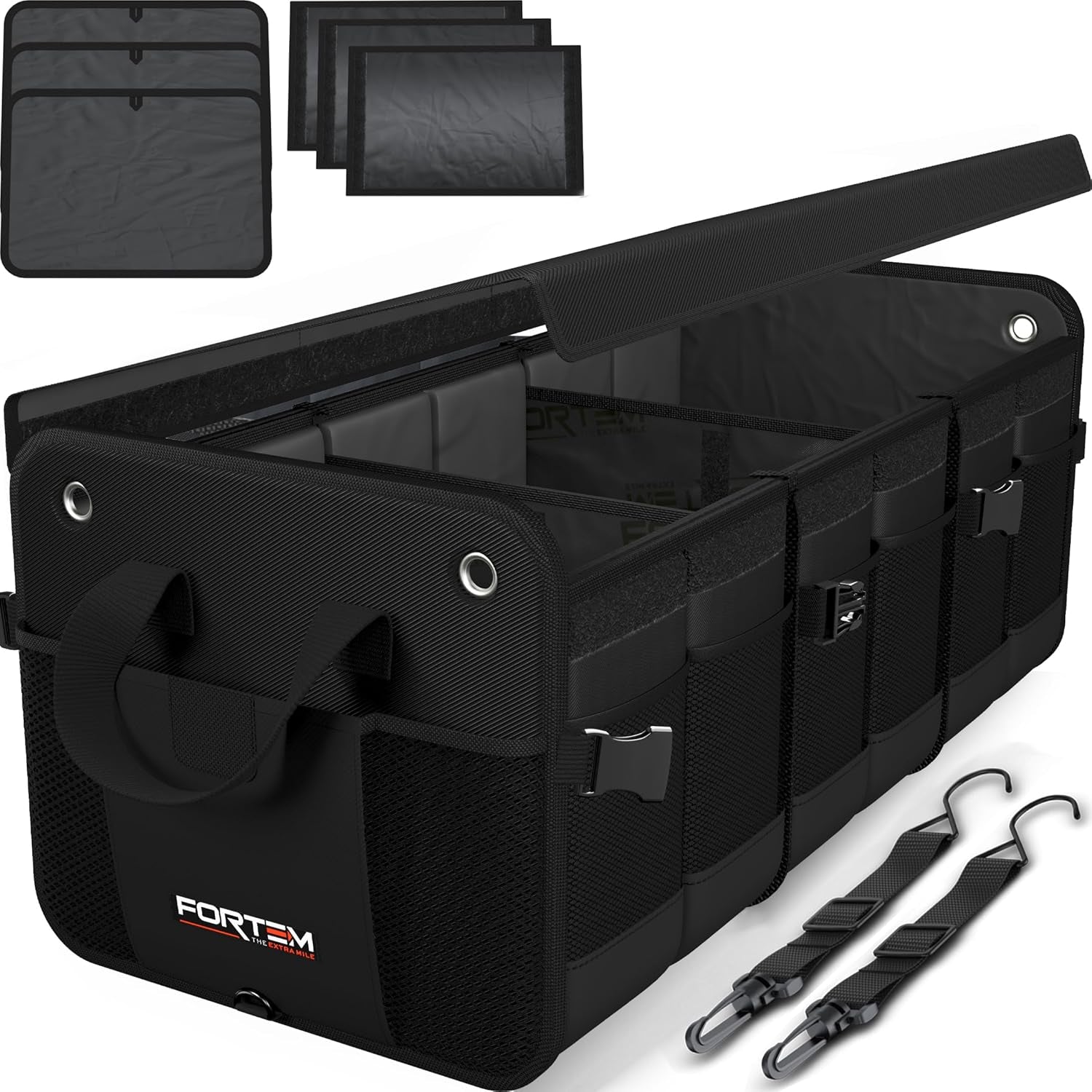 Ultimate FORTEM SUV Trunk Organizer - Collapsible Multi-Compartment Storage Bag with Non-Slip Bottom & Adjustable Straps - Perfect Car Accessory for Men & Women (65L)