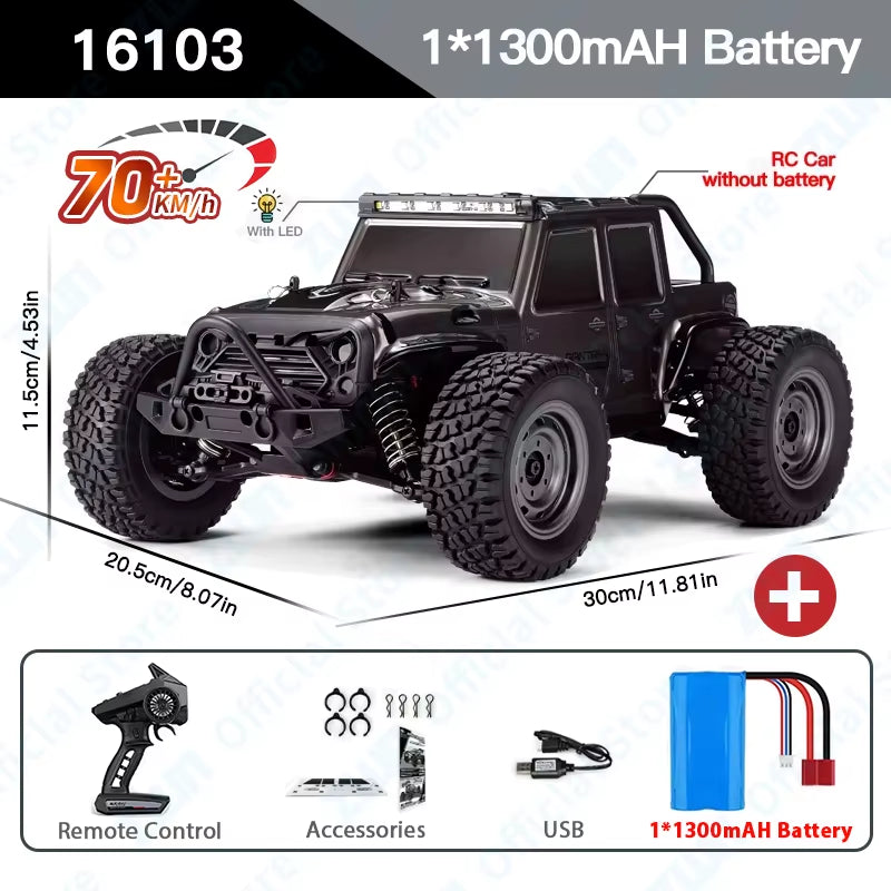 ZWN 1:16 High-Speed 4WD RC Monster Truck - 70KM/H Drift Car with LED Remote Control for Kids - Perfect Rival to Wltoys 144001