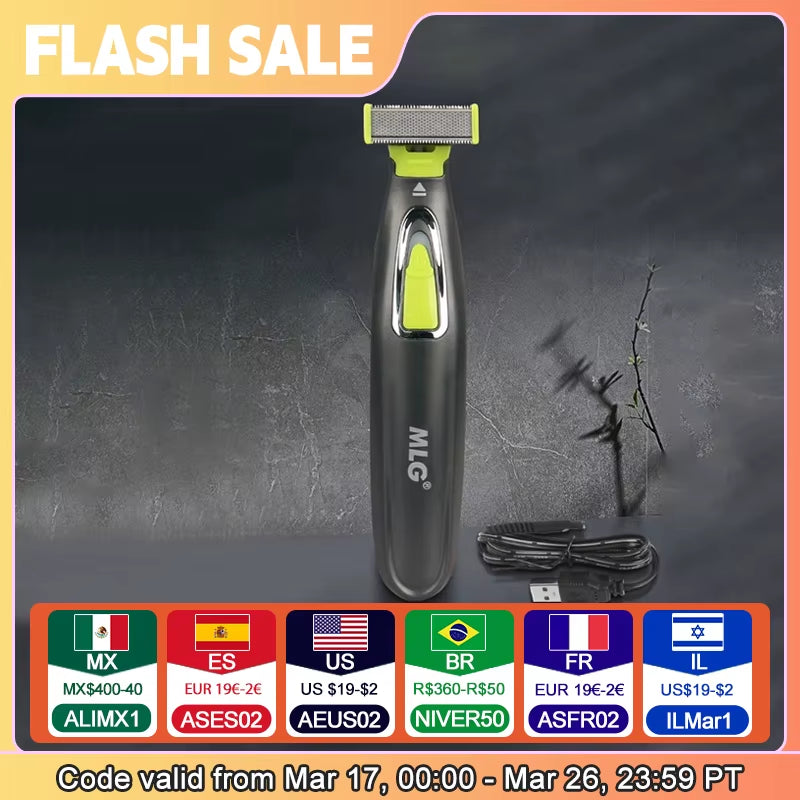MLG Electric Shaver for Men and Women Portable Full Body Trimmer USB T Shaped Blade Razor for Beard Armpit for Washable