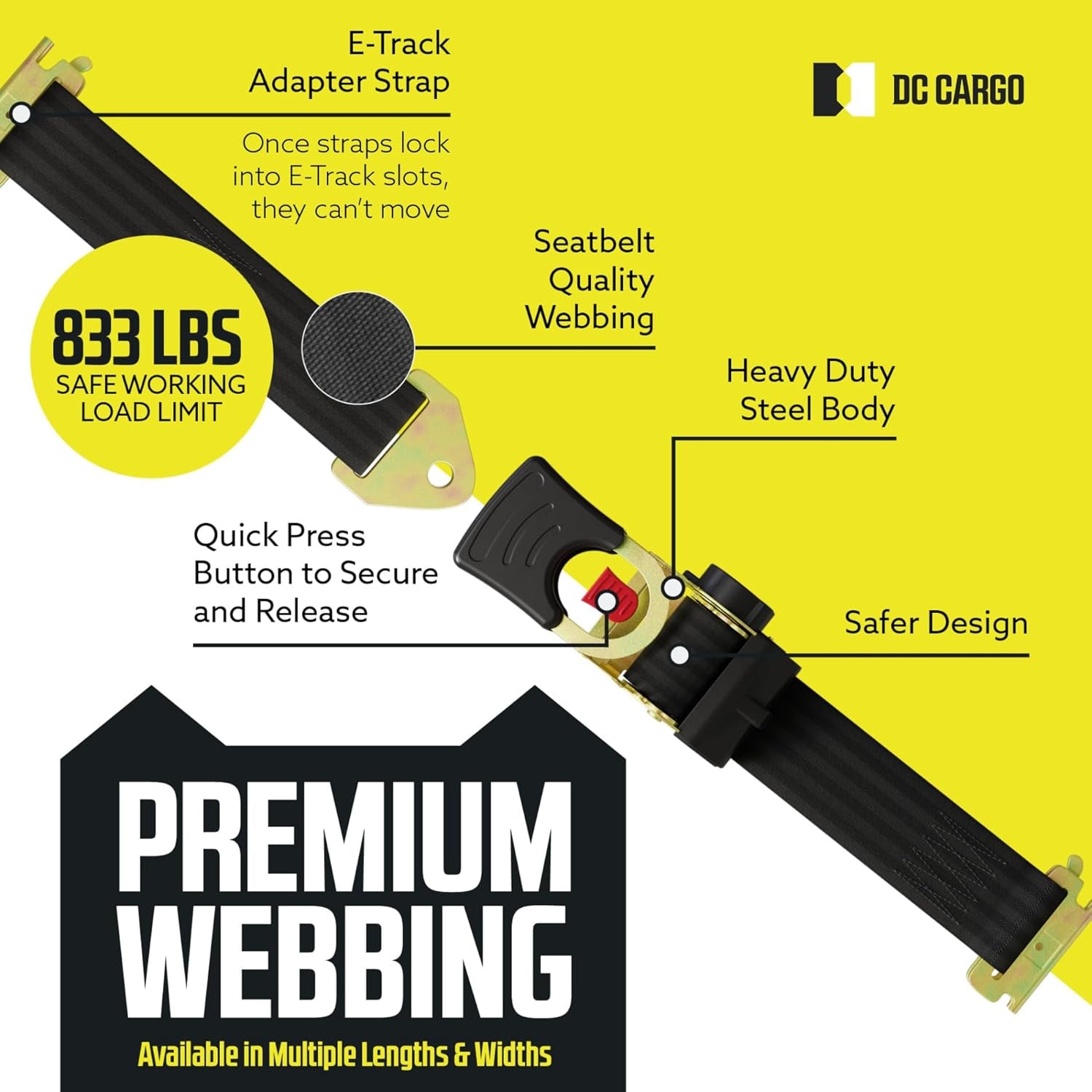 Heavy-Duty E-Track Retractable Ratchet Straps, 2" x 10', 4000 lbs Break Strength