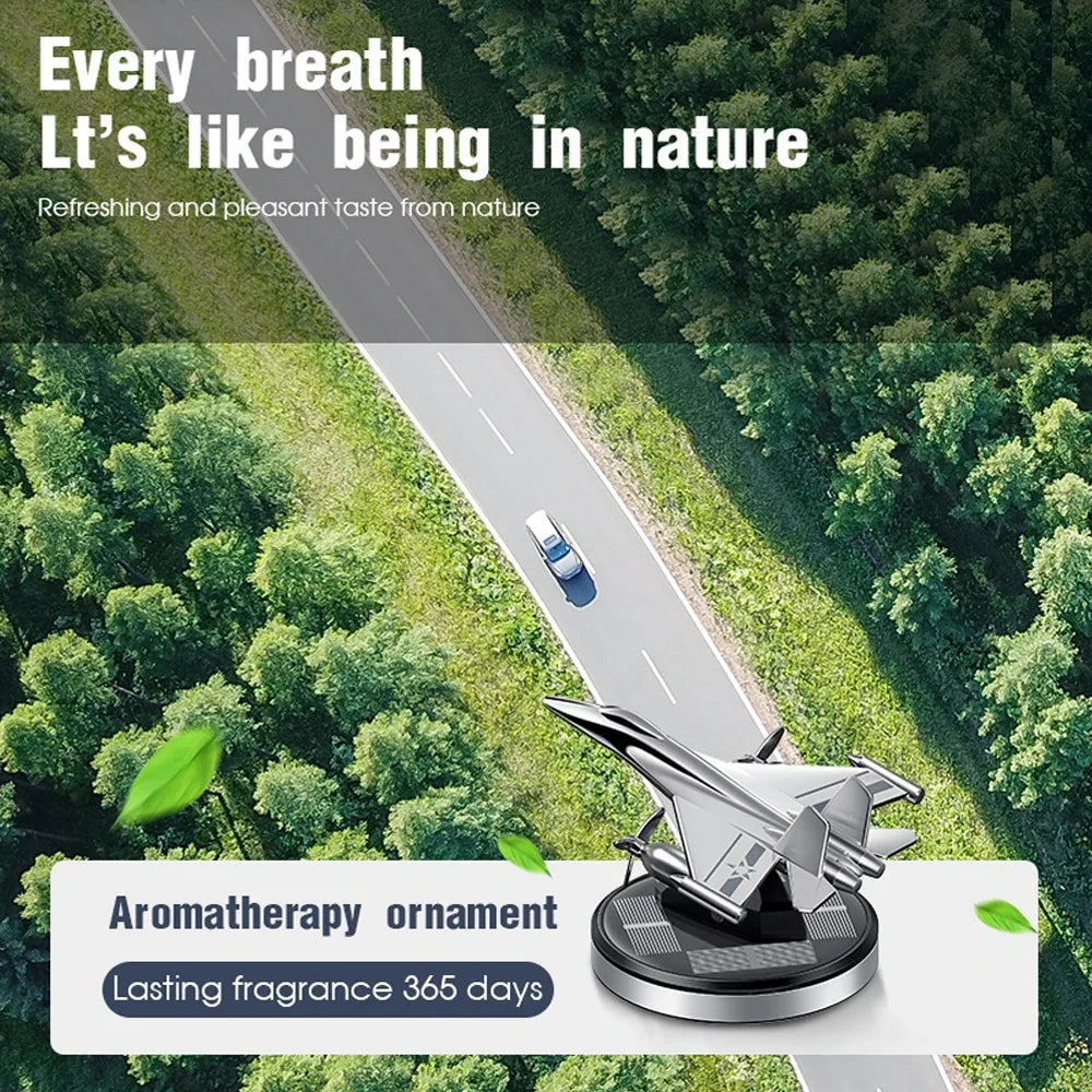 Solar-Powered Car Air Freshener with Fighter Propeller Design - Fragrance Diffuser and Interior Accessory for Men and Women