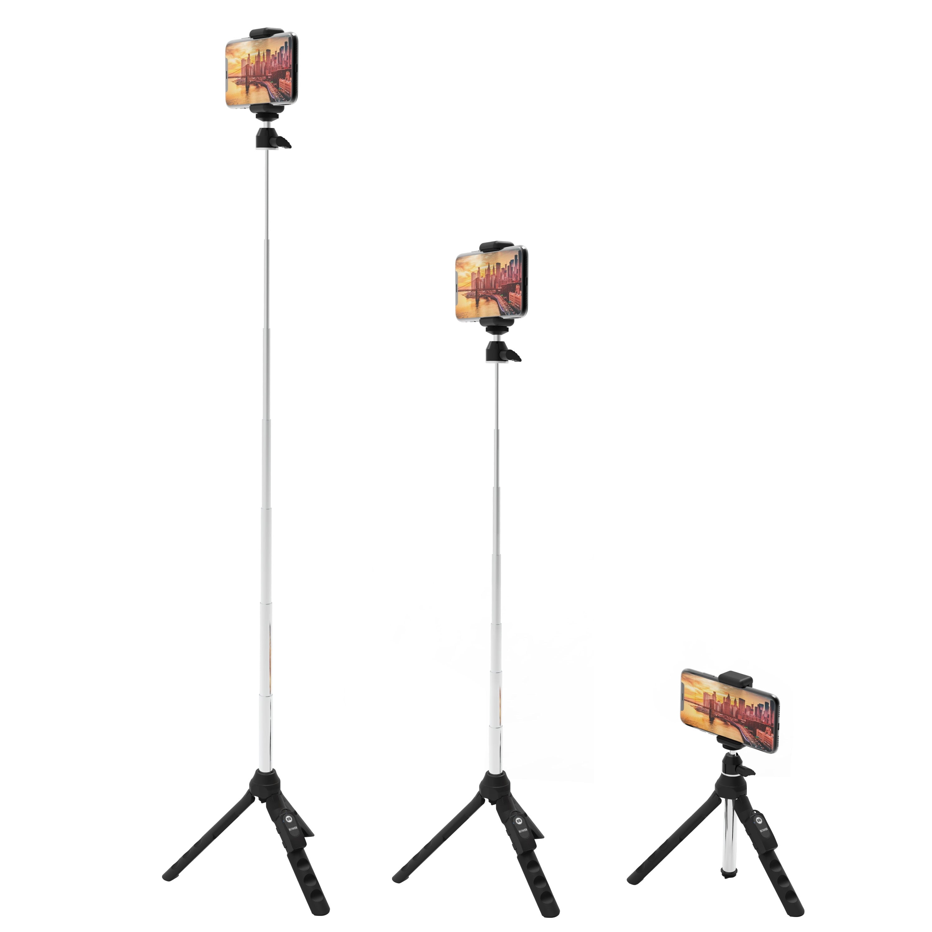 Bower 6-In-1 Multi Selfie Tripod with Smartphone & Gopro Mount, Rechargeable Wireless Remote - Black