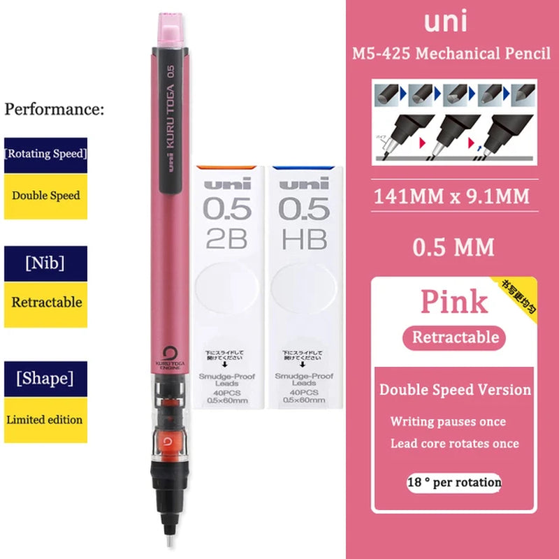 UNI KURUTOGA Mechanical Pencil M5-452 Creative Writing Continuous Sketch 0.5Mm Lead Automatic Rotating Mechanical Pencil