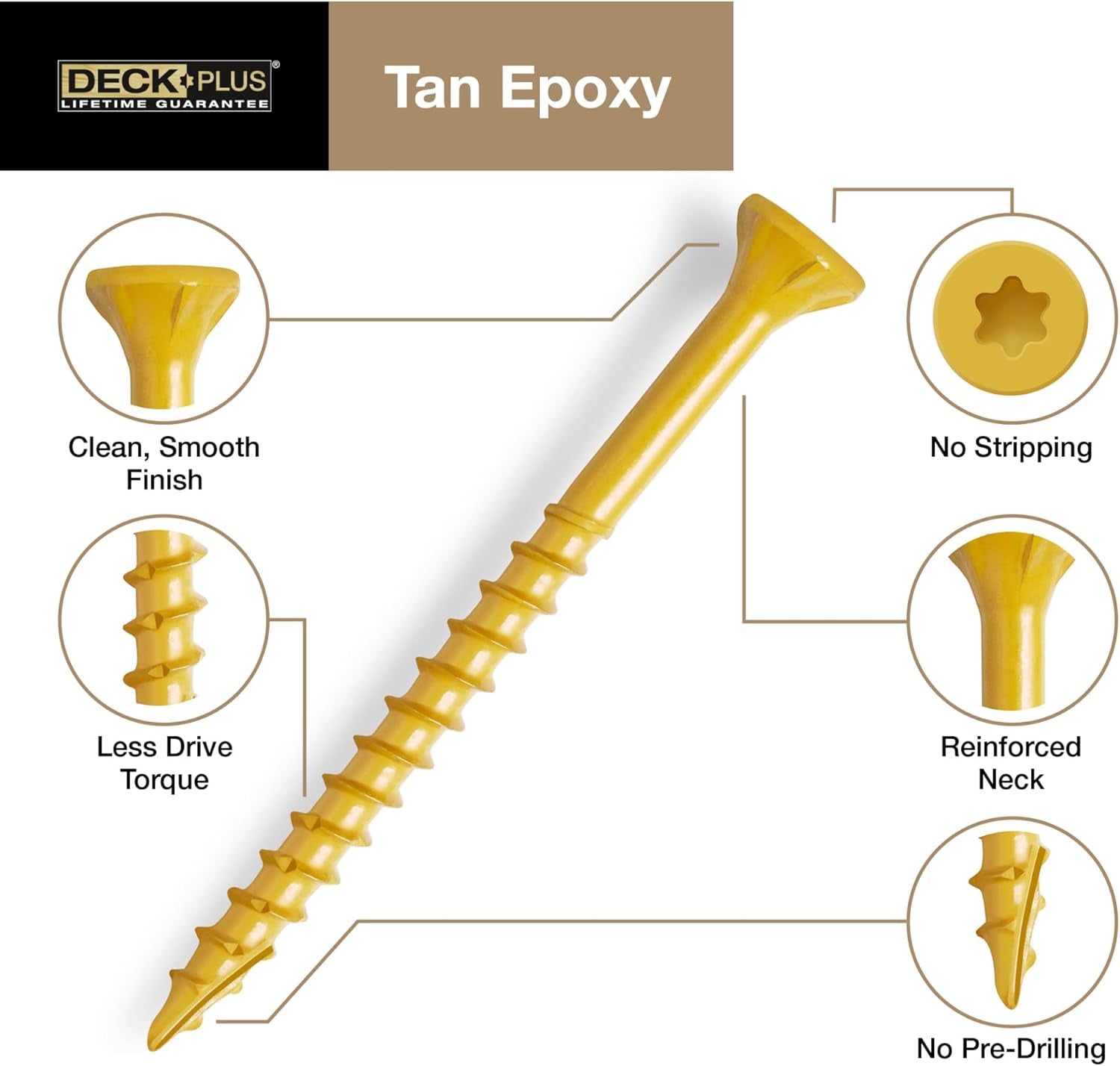 Premium Rust-Resistant Tan Deck Screws - 2-1/2" #10 Coarse Thread with Torx Drive - 365 Pieces, 5 lb Box