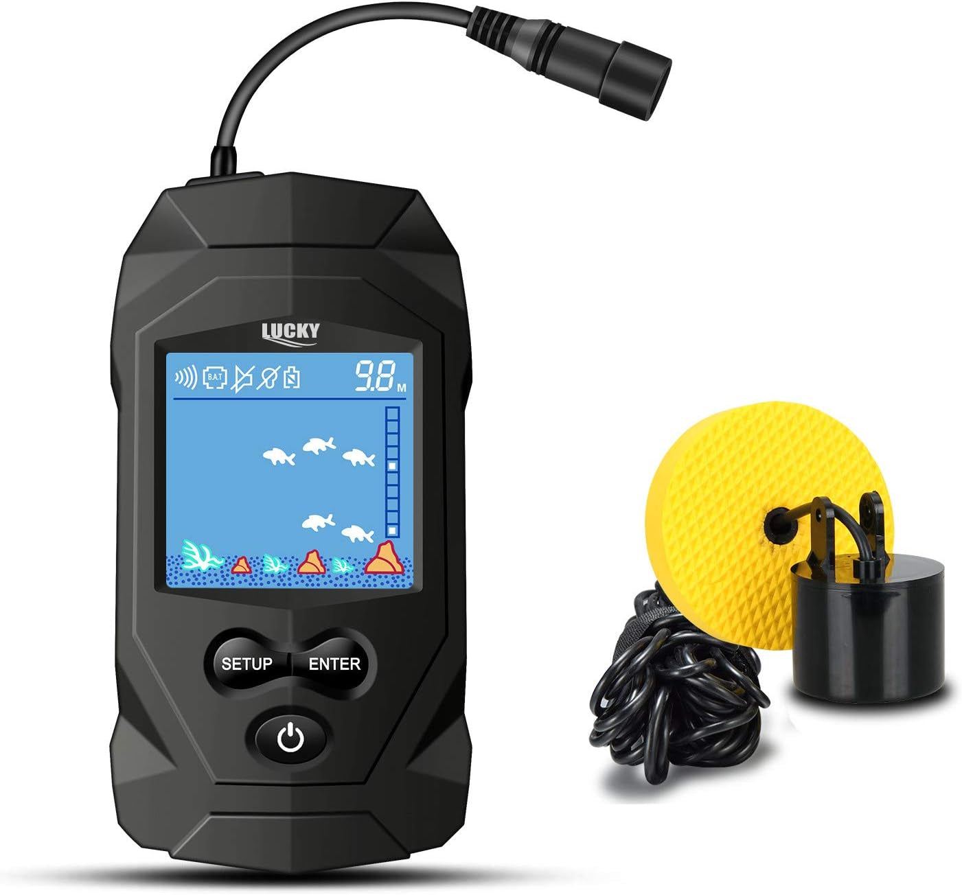 LUCKY Portable Fish Finders Wired Transducer Kayak Fish Finder Kit Portable Depth Finder LCD Display for Kayak Boat Ice Fishing