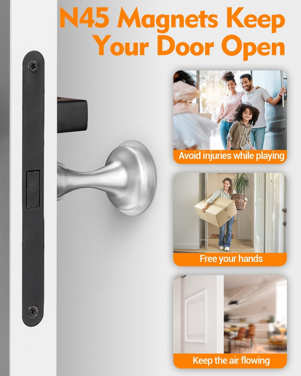 Magnetic Door Stoppers - 2 Pack Stainless Steel with No-Drill Adhesive for Strong Hold - Perfect for Wide Doors