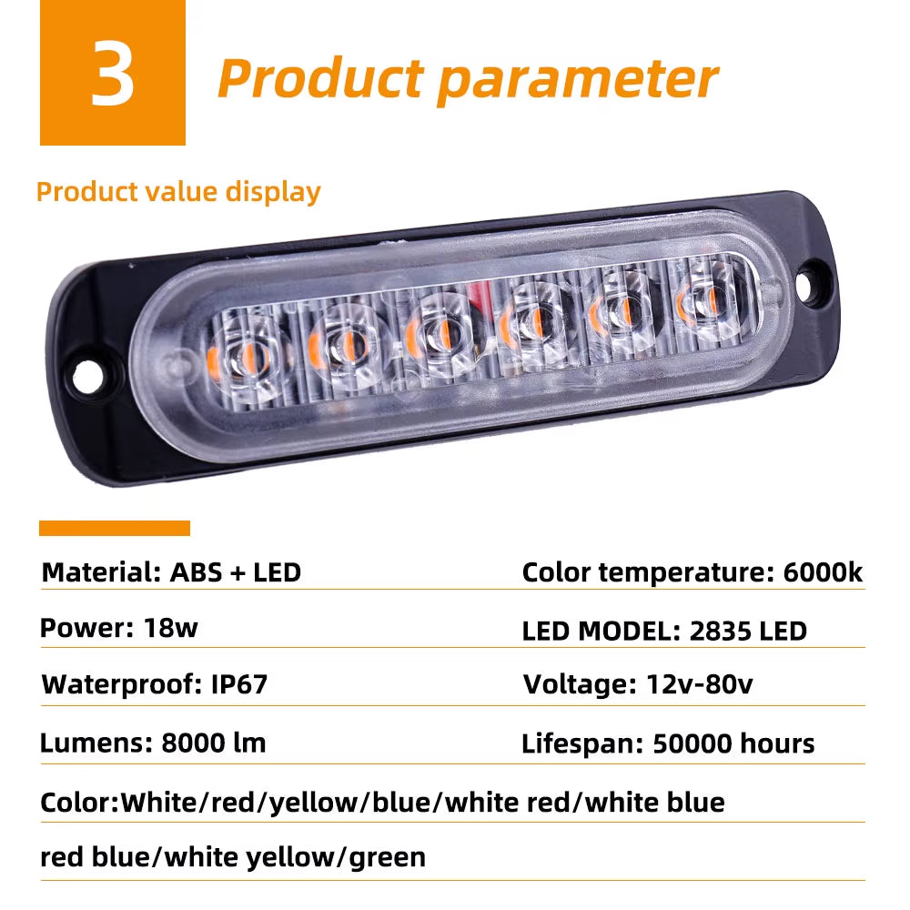 6LED Warning Light LED Trailer Lights Truck Side Indicator Lights Car Grille Malfunction Light Bar SUV Motorcycle Ships Beacon