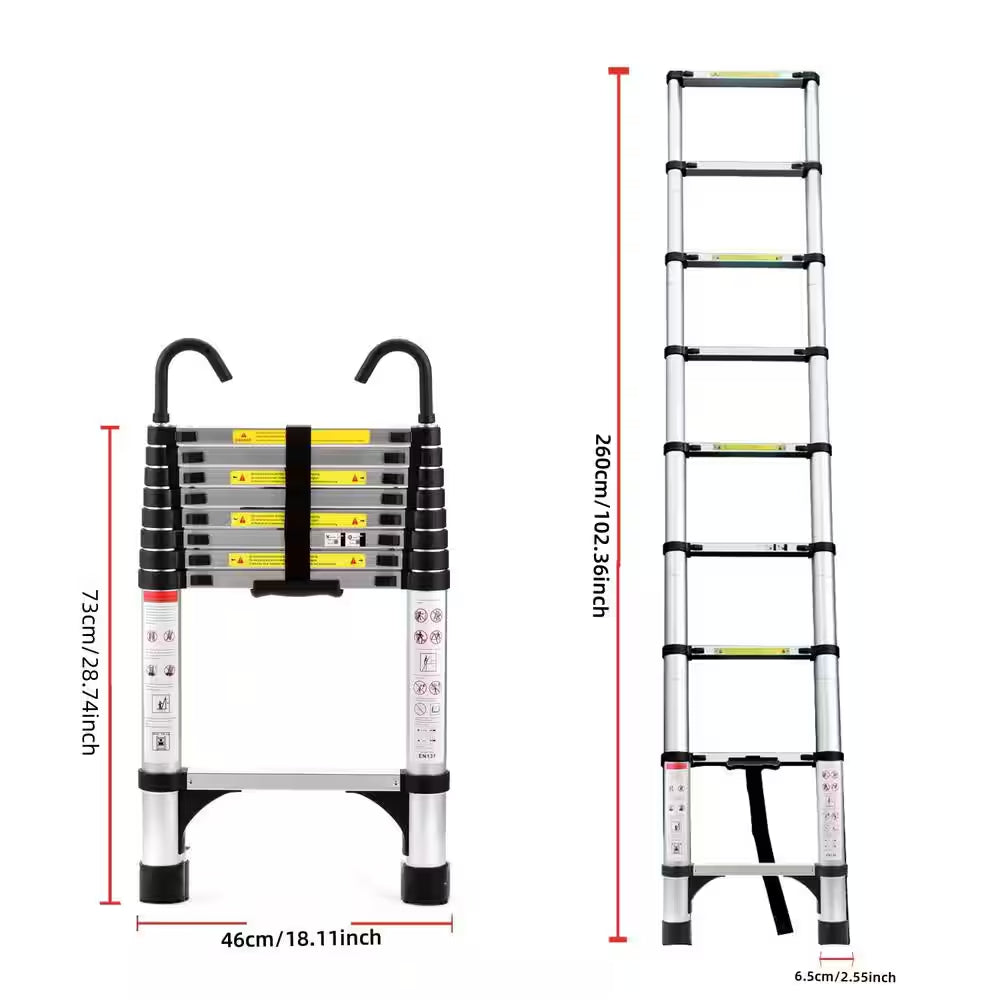 8.5 Ft. Reach Aluminum Alloy Multi-Purpose Folding Telescopic Ladder Step Stool Ladder